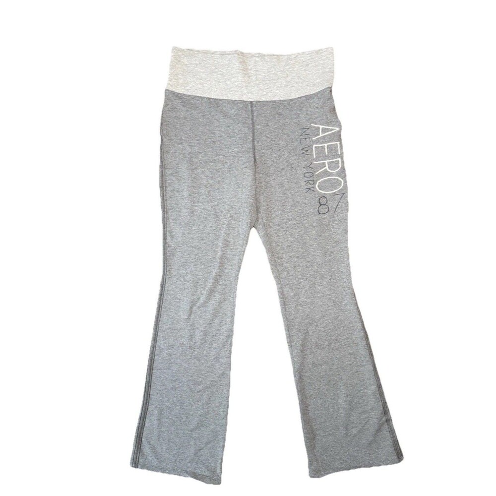 Aeropostale Foldover Yoga Pants Grey Logo Flare Medium Y2K